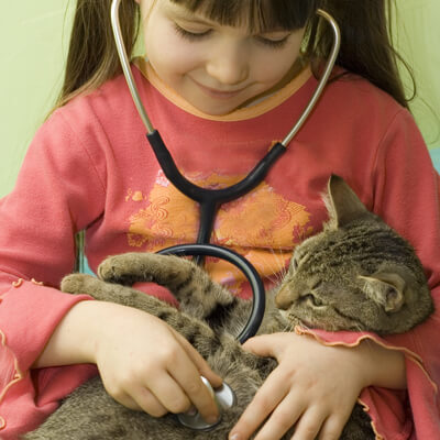 child with cat